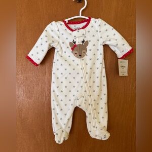 Carter's White and Red Reindeer Footie